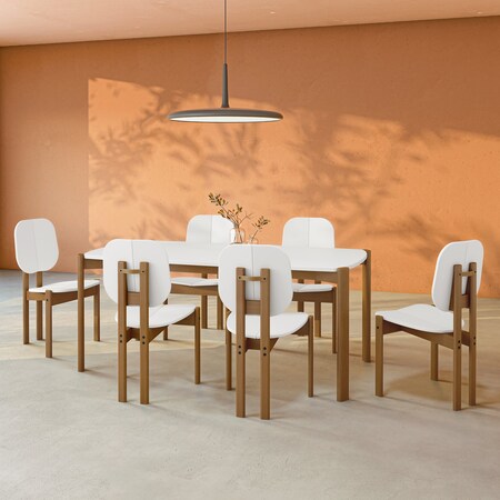 Manhattan Comfort Rectangle Dining Set of 7, 70.87 in L, MDF 6-DT-79620-WH